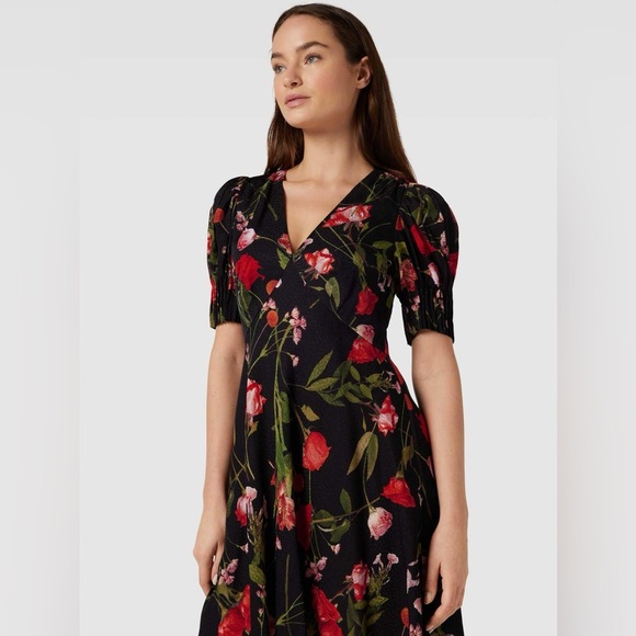 NWT Ted Baker Sienno Puff Sleeve Floral Jacquard Mini Tea Dress 3 / US 8 - Picture 3 of 13